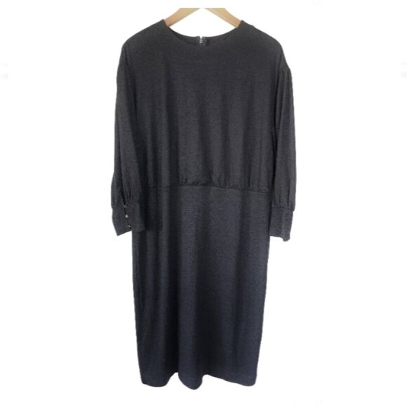 ANN TAYLOR NWT Black Puff Sleeve Midi Sheath Dress Size 16 Sweaterdress - Picture 1 of 7